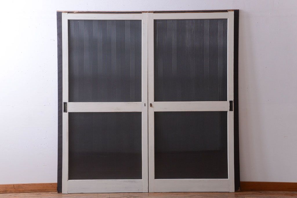 アンティークペイント　モールガラス戸2枚セット