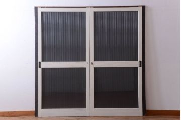 アンティークペイント　モールガラス戸2枚セット