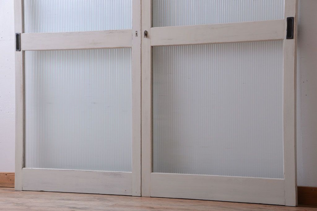 アンティークペイント　モールガラス戸2枚セット