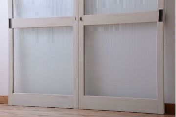 アンティークペイント　モールガラス戸2枚セット