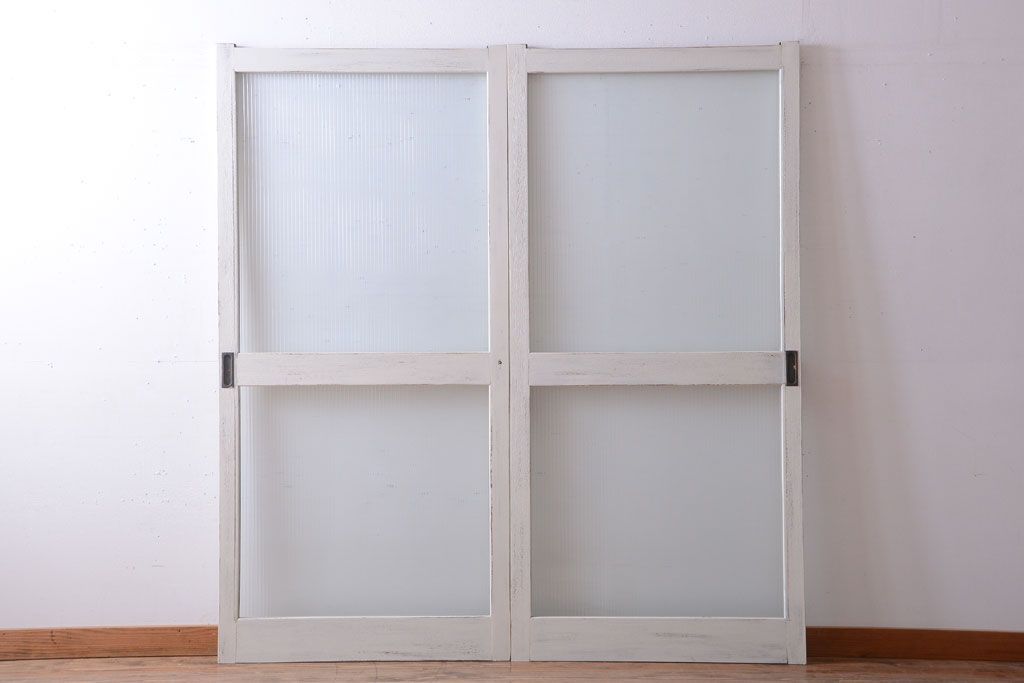 アンティークペイント　モールガラス戸2枚セット