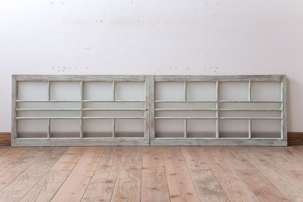 アンティークペイント　レトロでかわいいガラス戸2枚セット(窓)(1)