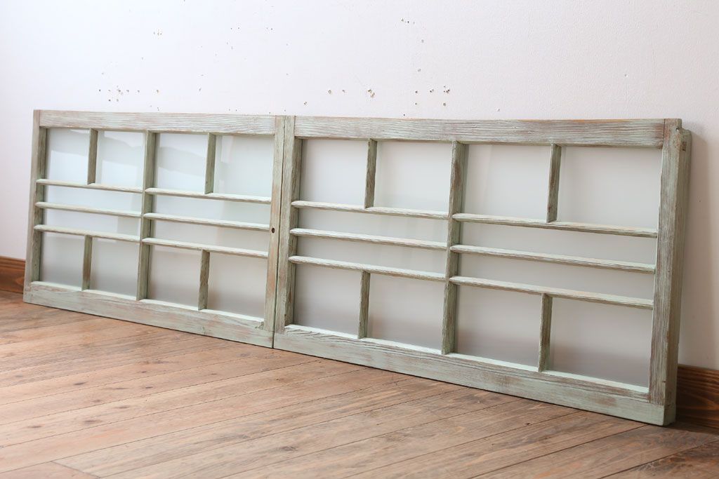 アンティークペイント　レトロでかわいいガラス戸2枚セット(窓)(1)