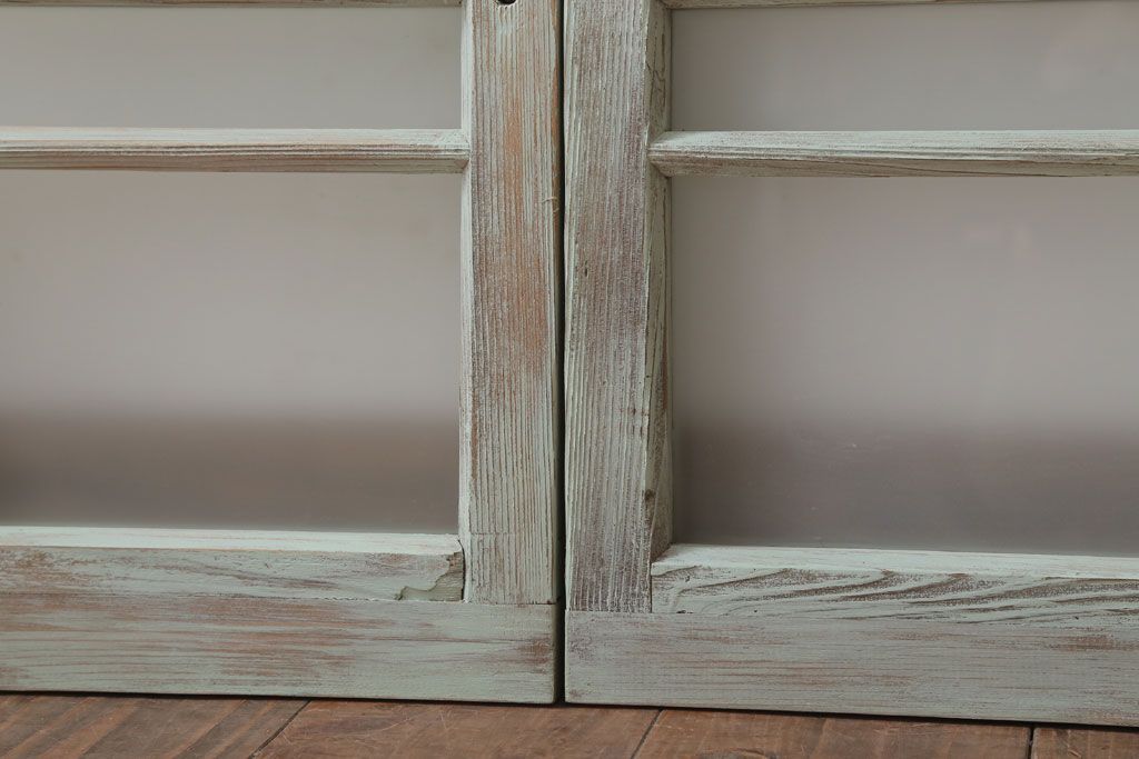 アンティークペイント　レトロでかわいいガラス戸2枚セット(窓)(1)