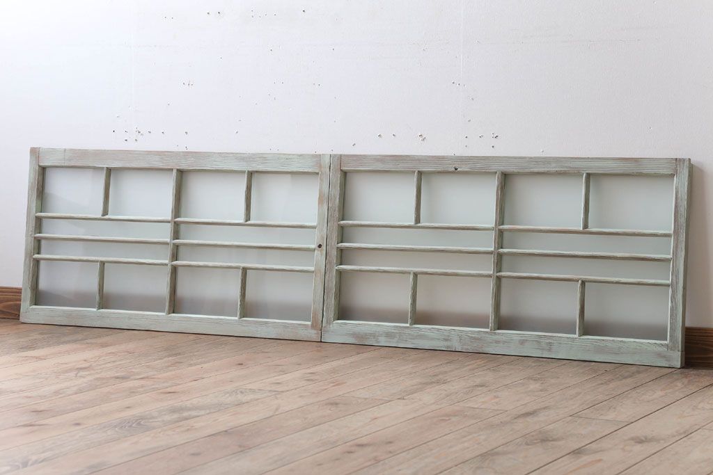 アンティークペイント　レトロでかわいいガラス戸2枚セット(窓)(2)