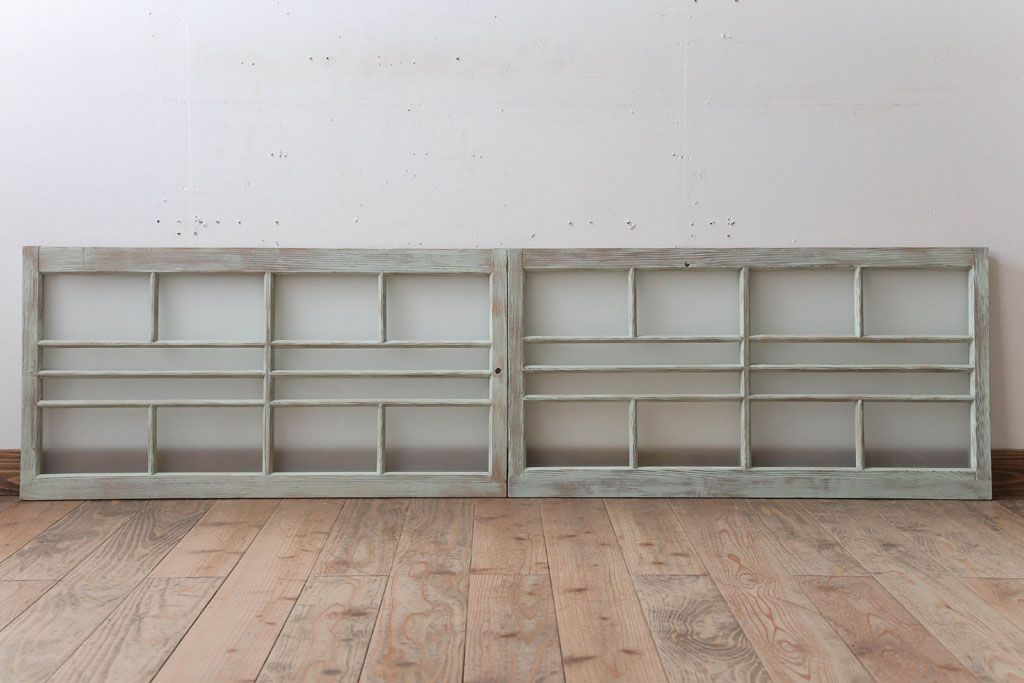 アンティークペイント　レトロでかわいいガラス戸2枚セット(窓)(2)