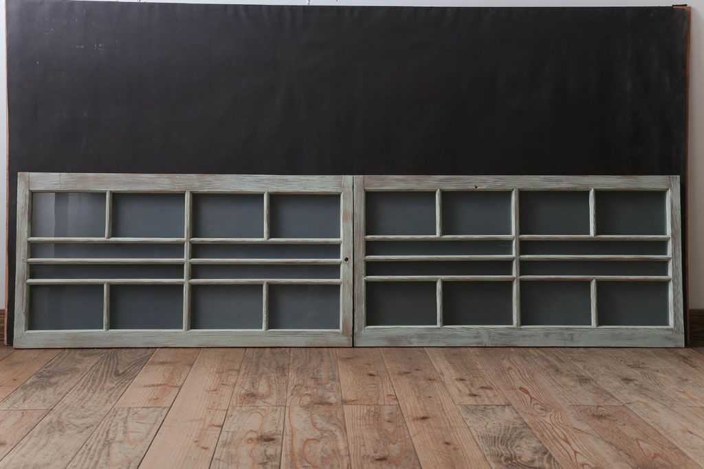 アンティークペイント　レトロでかわいいガラス戸2枚セット(窓)(2)