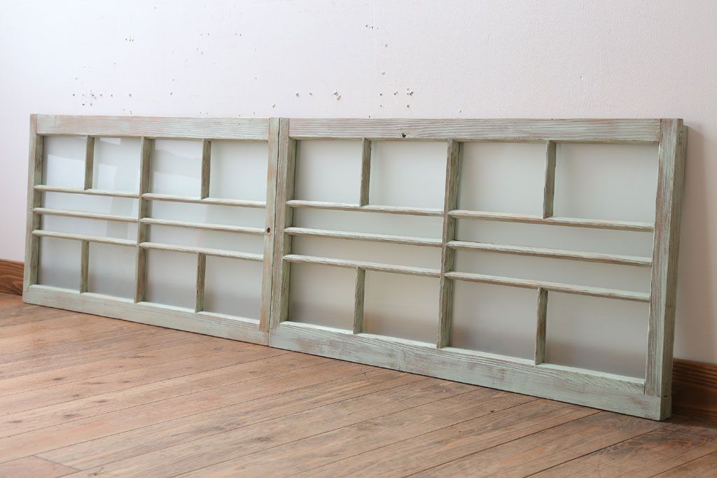 アンティークペイント　レトロでかわいいガラス戸2枚セット(窓)(2)