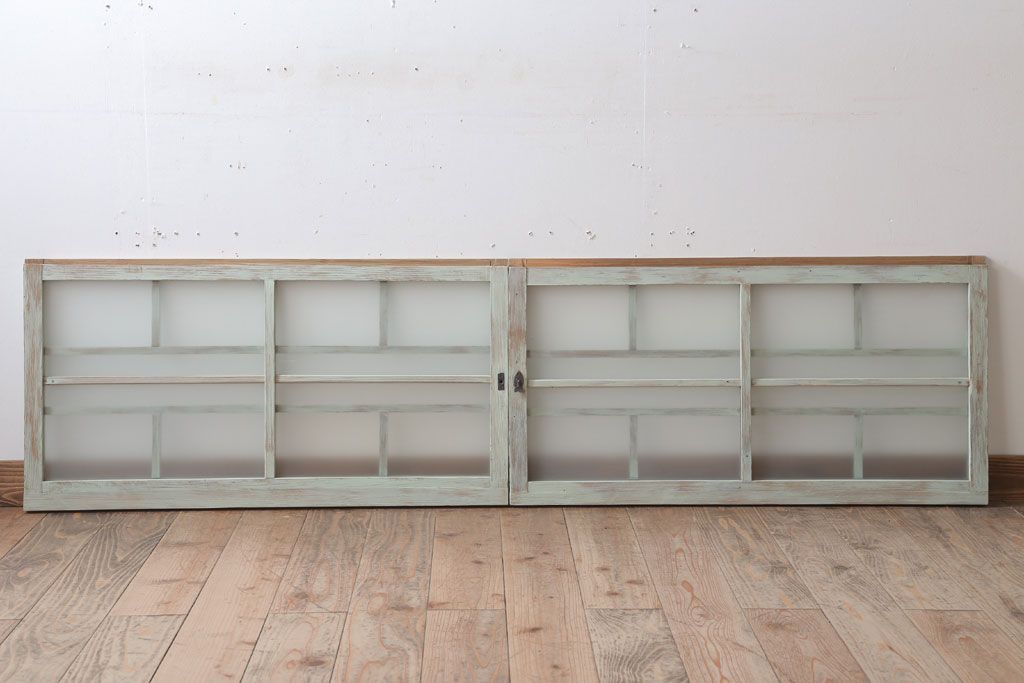 アンティークペイント　レトロでかわいいガラス戸2枚セット(窓)(2)