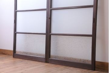 昭和レトロ　すり・結霜・クリアガラスの引き戸2枚セット(窓)(2)