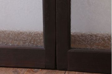 昭和レトロ　すり・結霜・クリアガラスの引き戸2枚セット(窓)(2)