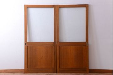 昭和レトロ　気泡ガラス入り!古い木製引き戸2枚セット
