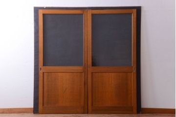 昭和レトロ　気泡ガラス入り!古い木製引き戸2枚セット