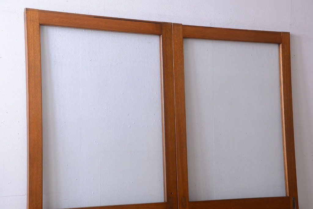 昭和レトロ　気泡ガラス入り!古い木製引き戸2枚セット