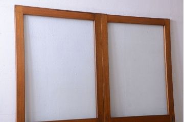 昭和レトロ　気泡ガラス入り!古い木製引き戸2枚セット