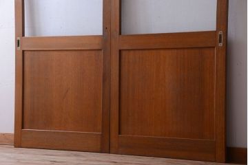 昭和レトロ　気泡ガラス入り!古い木製引き戸2枚セット