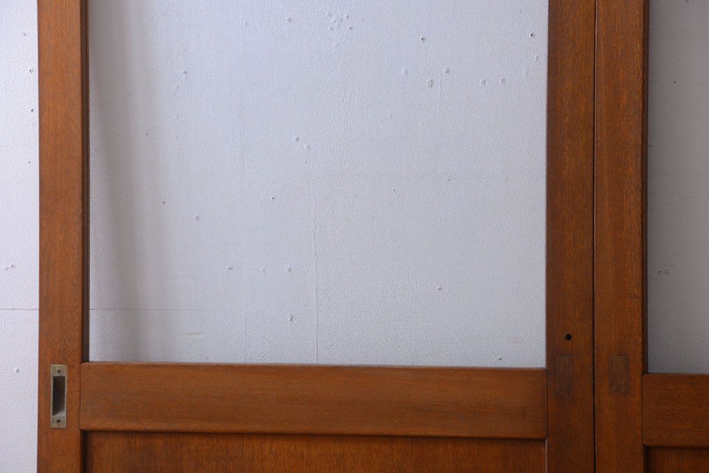 昭和レトロ　気泡ガラス入り!古い木製引き戸2枚セット