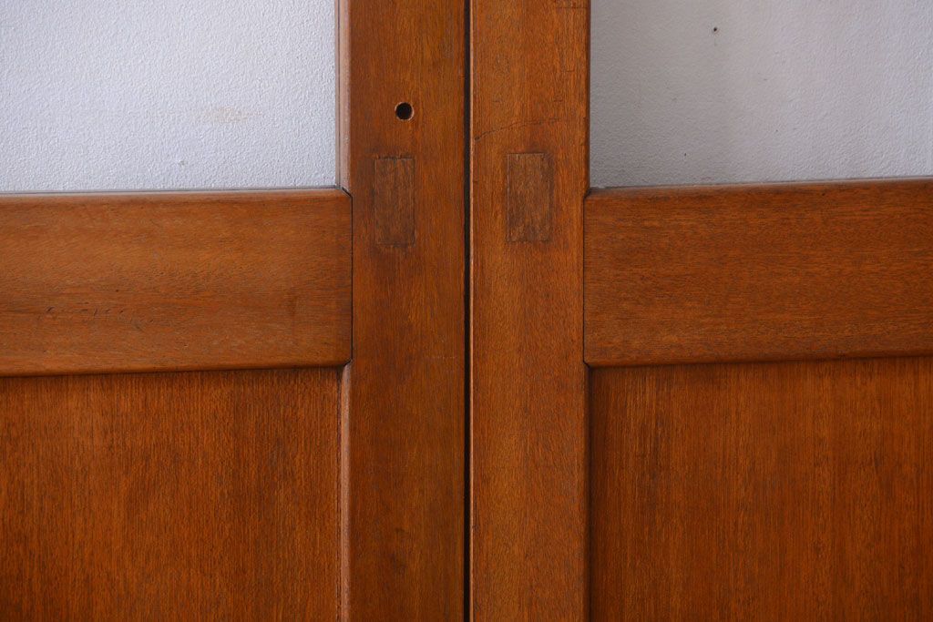 昭和レトロ　気泡ガラス入り!古い木製引き戸2枚セット