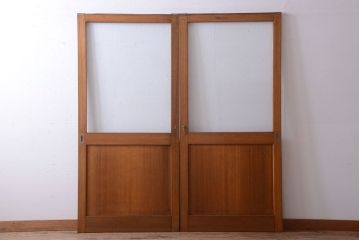 昭和レトロ　気泡ガラス入り!古い木製引き戸2枚セット