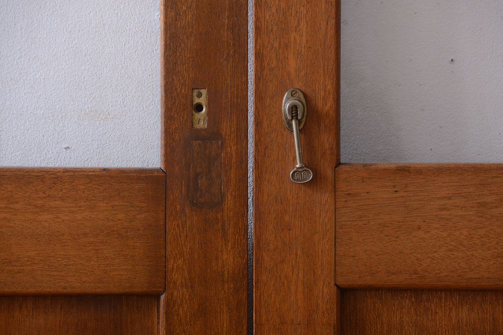 昭和レトロ　気泡ガラス入り!古い木製引き戸2枚セット