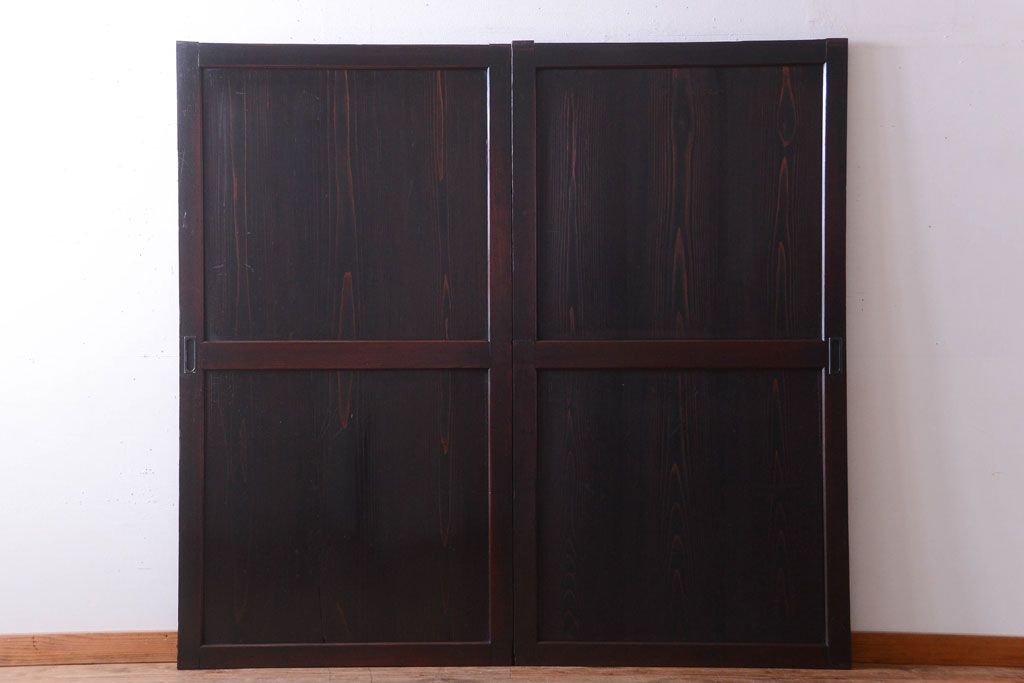 古民具・骨董　古い木味のアンティーク帯戸2枚セット