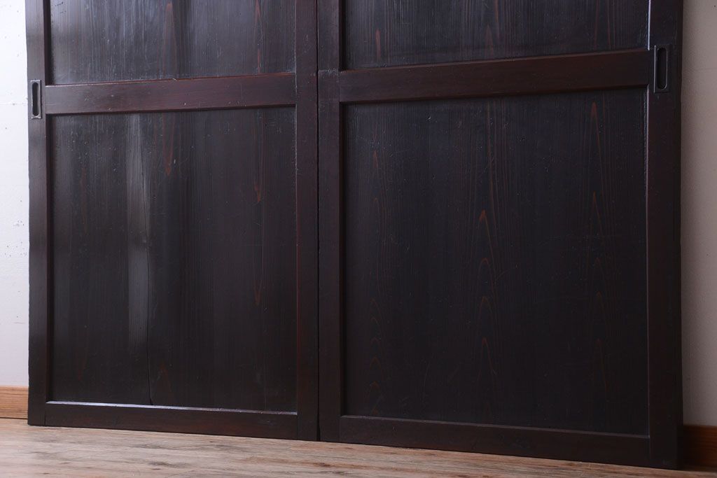 古民具・骨董　古い木味のアンティーク帯戸2枚セット