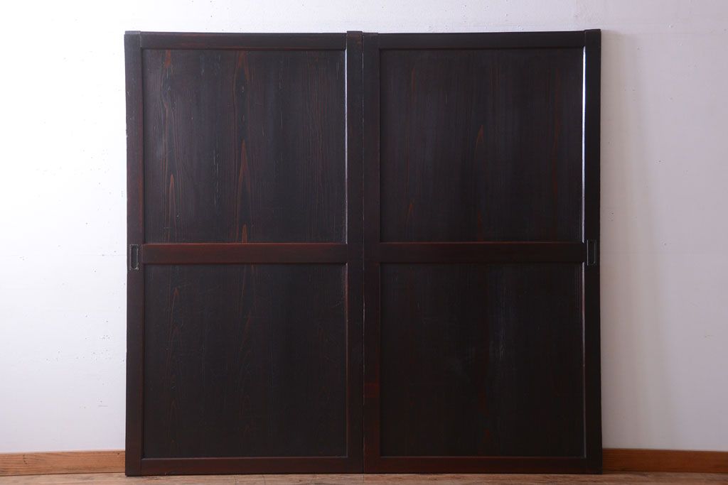 古民具・骨董　古い木味のアンティーク帯戸2枚セット