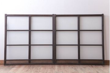和製アンティーク　すりガラスとダイヤガラスの引き戸2枚セット(窓)