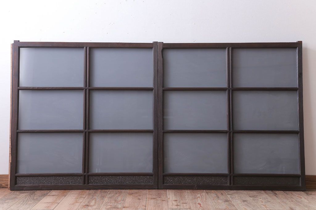 和製アンティーク　すりガラスとダイヤガラスの引き戸2枚セット(窓)