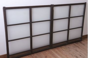 和製アンティーク　すりガラスとダイヤガラスの引き戸2枚セット(窓)