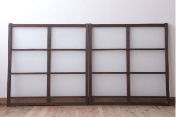 和製アンティーク　すりガラスとダイヤガラスの引き戸2枚セット(窓)