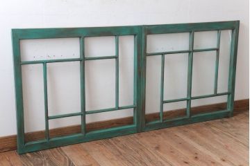 アンティークペイント　おしゃれなガラス小窓2枚セット(引き戸・ガラス戸)(1)