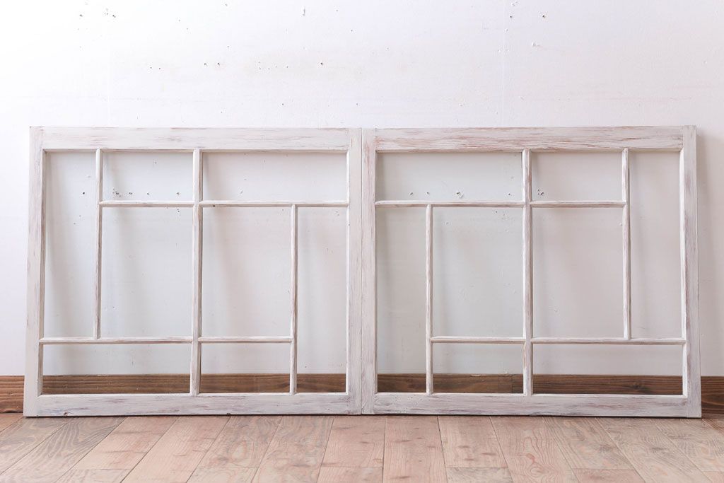 アンティークペイント　おしゃれなガラス小窓2枚セット(引き戸・ガラス戸)(2)