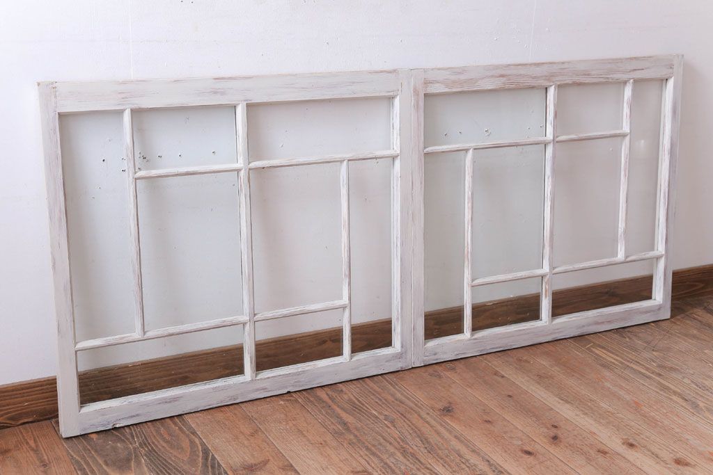 アンティークペイント　おしゃれなガラス小窓2枚セット(引き戸・ガラス戸)(2)