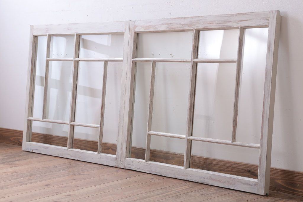 アンティークペイント　おしゃれなガラス小窓2枚セット(引き戸・ガラス戸)(2)