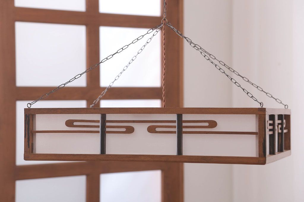 古民具・骨董　黒柿枠のアンティーク天井照明