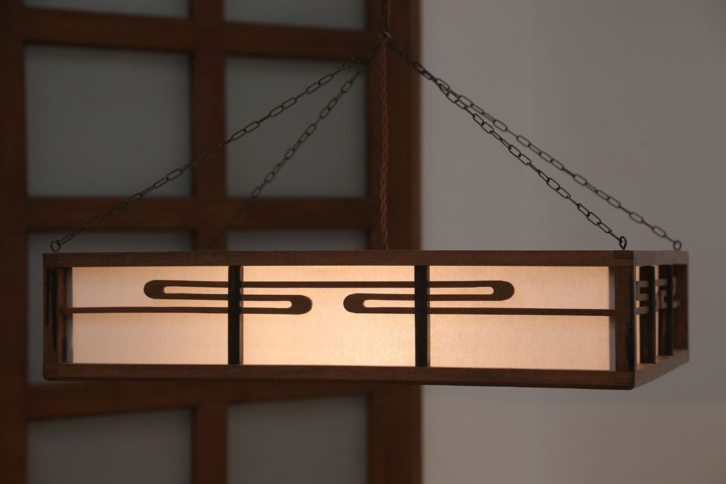 古民具・骨董　黒柿枠のアンティーク天井照明