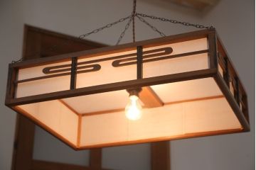 古民具・骨董　黒柿枠のアンティーク天井照明