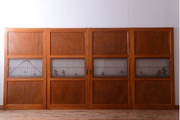 和製アンティーク　総欅材!組子ガラス帯戸4枚セット