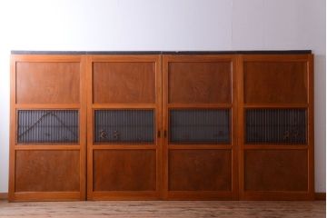 和製アンティーク　総欅材!組子ガラス帯戸4枚セット