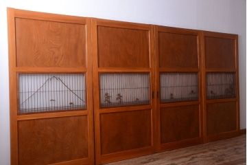 和製アンティーク　総欅材!組子ガラス帯戸4枚セット