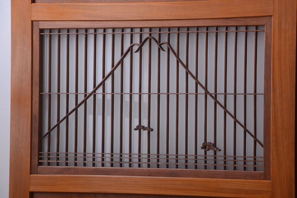 和製アンティーク　総欅材!組子ガラス帯戸4枚セット