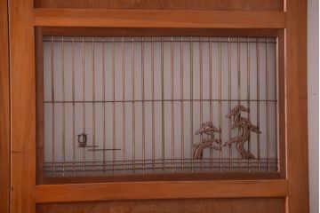 和製アンティーク　総欅材!組子ガラス帯戸4枚セット