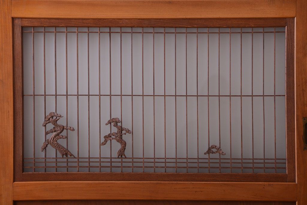 和製アンティーク　総欅材!組子ガラス帯戸4枚セット