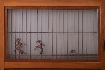 和製アンティーク　総欅材!組子ガラス帯戸4枚セット