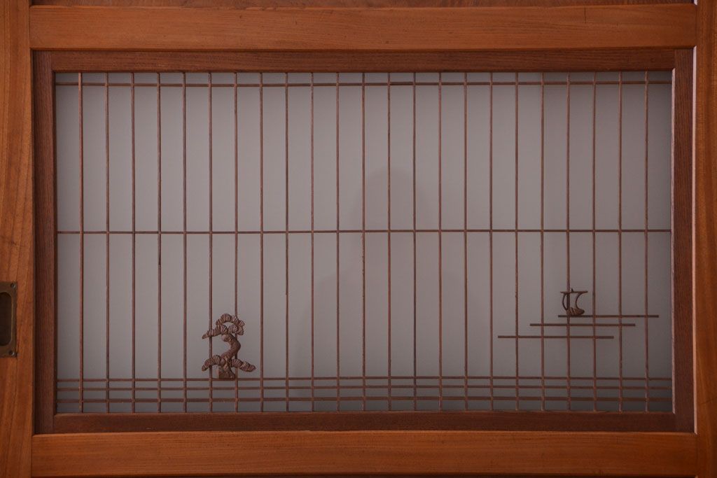 和製アンティーク　総欅材!組子ガラス帯戸4枚セット