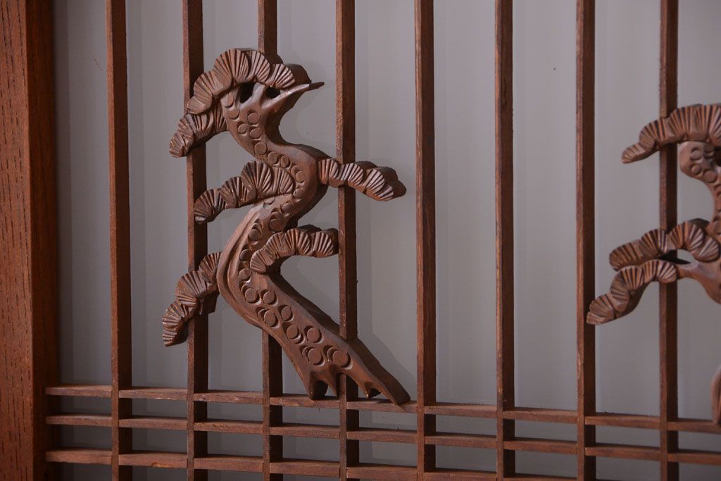 和製アンティーク　総欅材!組子ガラス帯戸4枚セット