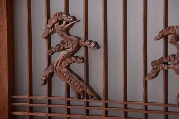 和製アンティーク　総欅材!組子ガラス帯戸4枚セット