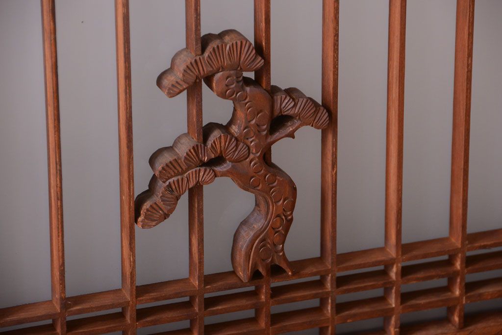 和製アンティーク　総欅材!組子ガラス帯戸4枚セット