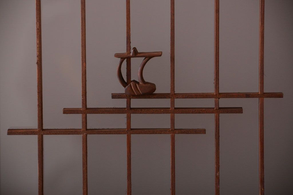 和製アンティーク　総欅材!組子ガラス帯戸4枚セット